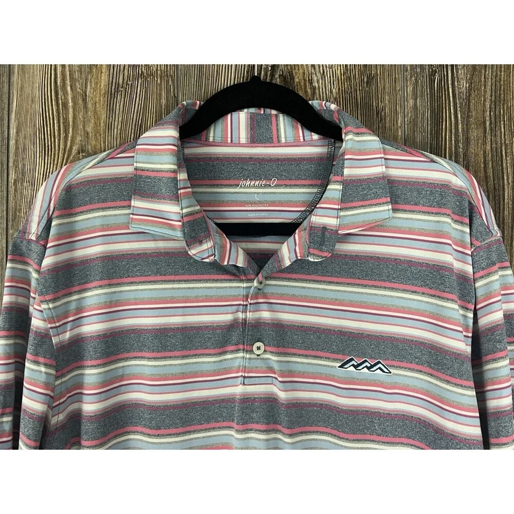 Johnnie-O Golf Polo Shirt Mens L Multicolor Striped Stretch Performance‎ Casual